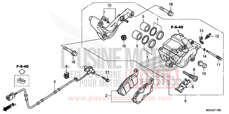 ETRIER DE FREIN ARRIERE de VFR1200X "Crosstourer" Méca CANDY PROMINENCE RED (R342B) 2018
